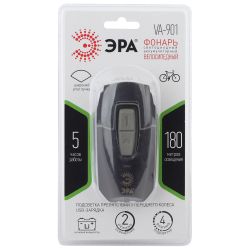 Велосипедный фонарь светодиодный ЭРА VA-901 аккумуляторный передний usb черный | Велосипедные  фонари