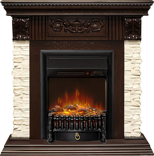 Каминокомплект Luxemburg (каменный) - Сланец/Темный дуб с очагом Fobos FX M Black RC