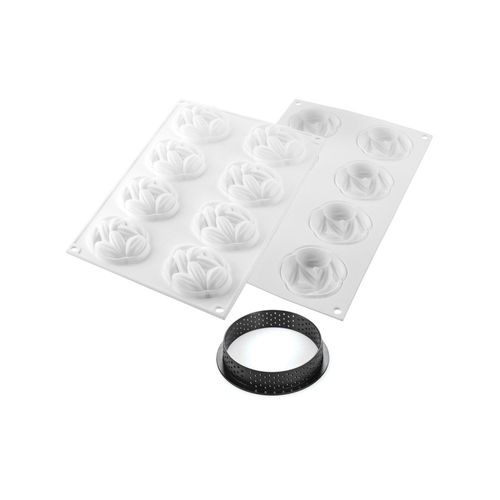Набор силиконовых и перфорированных форм «Какао» Kit tarte ring cocoa 70 mm, 6 шт, Silikomart, Италия