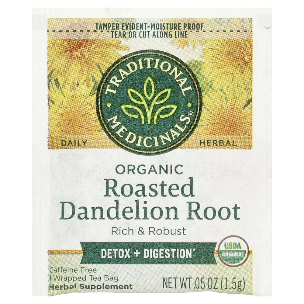 Traditional Medicinals, органический обжаренный корень одуванчика, без кофеина, 16 чайных пакетиков в упаковке, 24 г (0,85 унции)