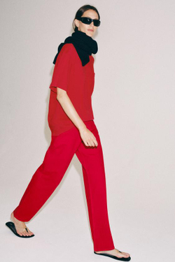ZARA ДЖИНСЫ ПРЯМОГО КРОЯ СО СРЕДНЕЙ ПОСАДКОЙ — ZW COLLECTION, КРАСНЫЙ