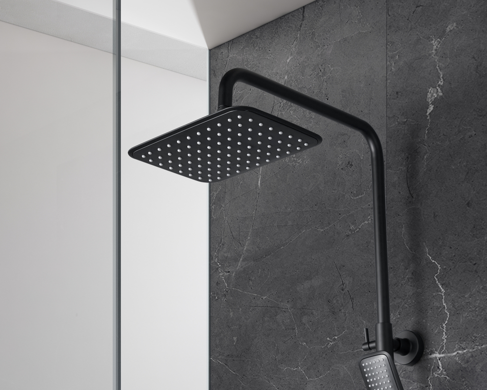 Смеситель для ванны с верхней душевой лейкой "Тропический дождь", поворотный излив, черный LM7002BL