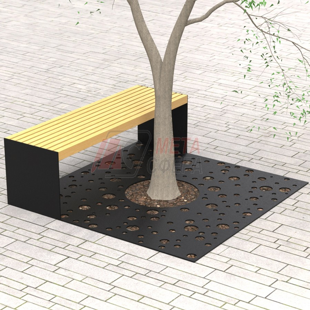 Приствольная решётка квадрат со скамейкой