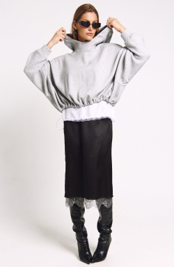 Юбка с кружевом 1248 черный / графит