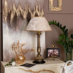 Настольная лампа Испанская Колонна Бронза с абажуром №38 Каледония Айвори