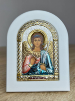 Ангел Хранитель, икона арочная, белое дерево, эмаль 57х75