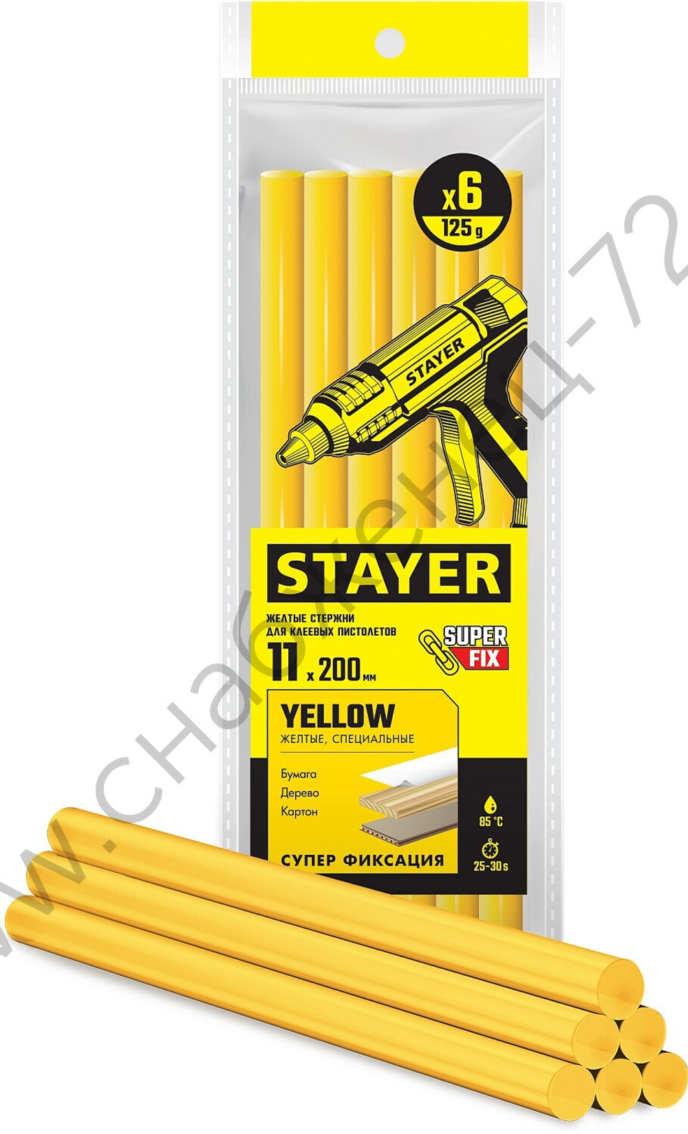 STAYER Yellow жёлтые 11х200 мм, 6 шт, Клеевые стержни (2-06821-Y-S06)