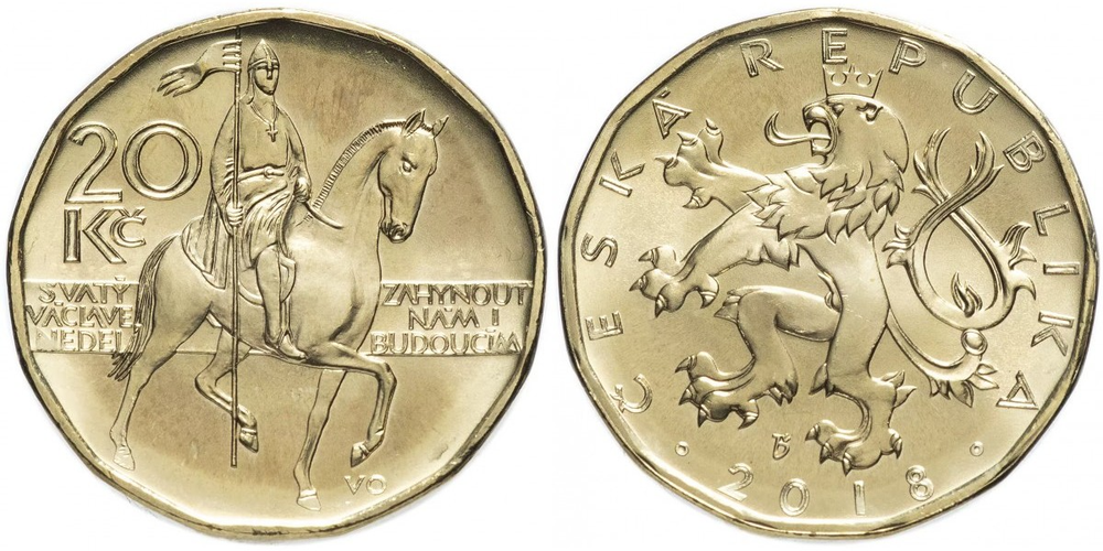 Чехия 20 крон, 1993-2024 Святой Вацлав XF