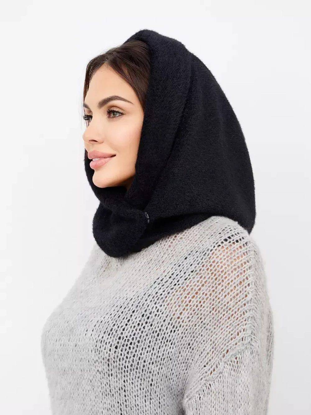 Капор зимний вязаный капюшон на флисе