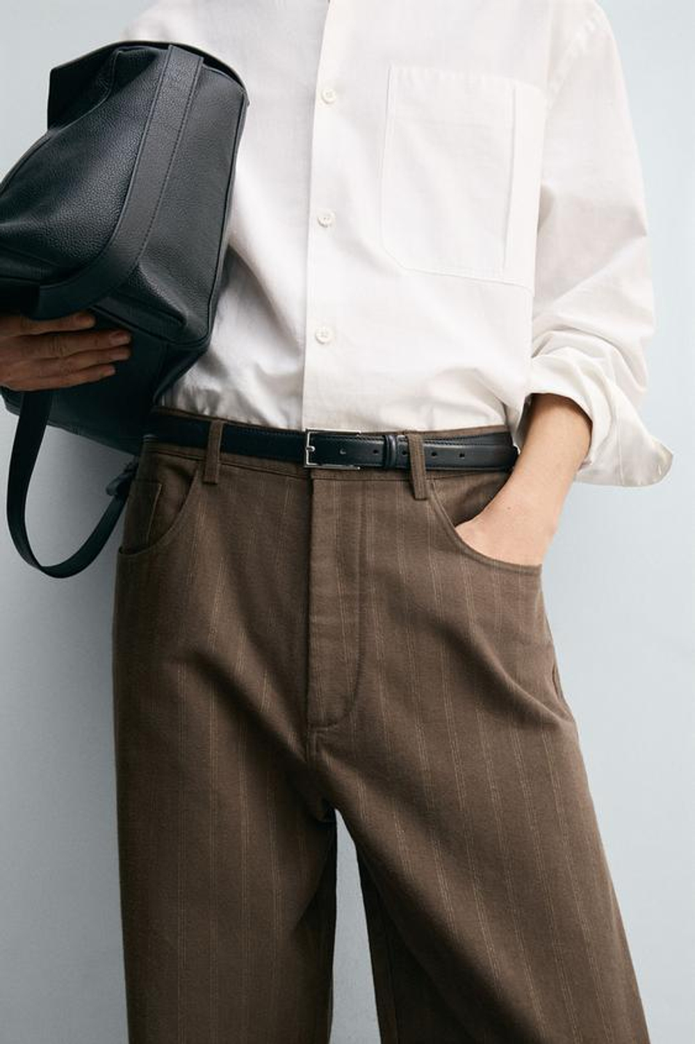 ZARA БРЮКИ BALLON FIT ИЗ ЖАККАРДА В ПОЛОСКУ, КОРИЧНЕВЫЙ