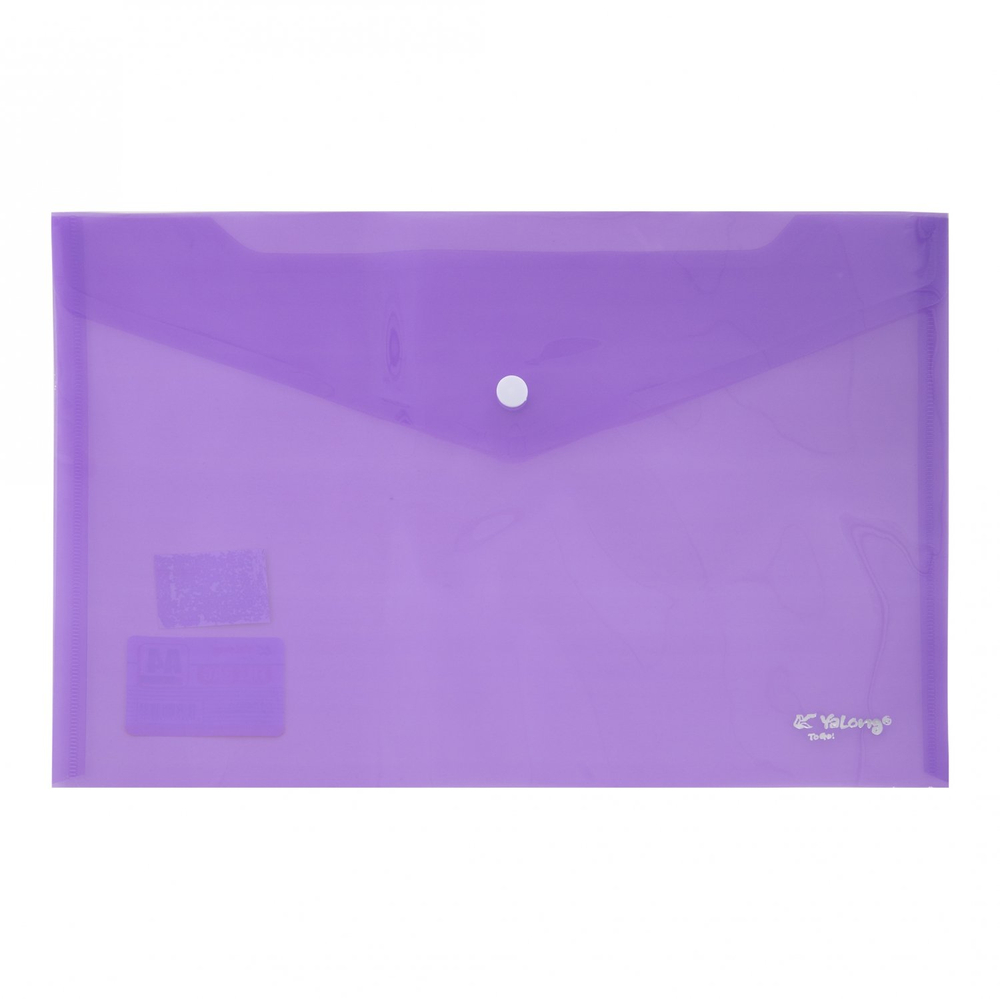 Папка-конверт на кнопке Yalong, A4, 230х330 мм, 140 мкм, ассорти в коробе, прозрачная