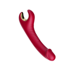 Красный вибромассажер-ротатор с рельефной поверхностью - 20 см. (Цвет: красный)