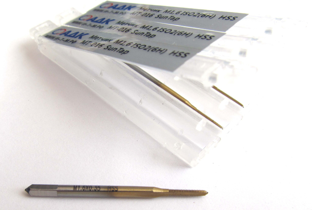 Метчик M1,6 ISO2(6H) DIN371-C HSS TiN SunTap MT-016