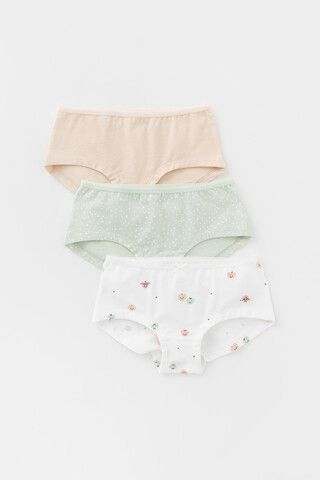 трусы/ уп  для девочки  К 1964-3уп/зеленая лилия,бежевый,сахар,яблочки