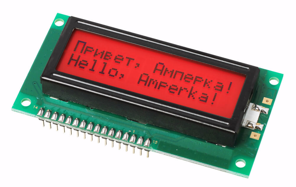 Текстовый экран 16×2 (Чёрным по красному)