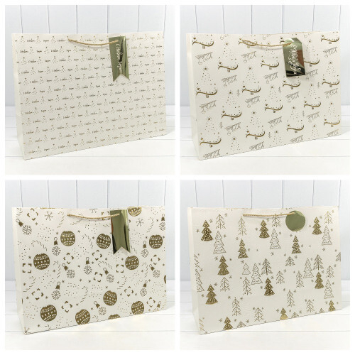Пакет подарочный 55 х 40 х 20 см Набор 4 шт "Новый год" с тиснением (Белый)