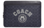 COACH Coated Canvas With Refined Calfskin Clutch Laptop Bag Large Women"s Denim & Chalk White