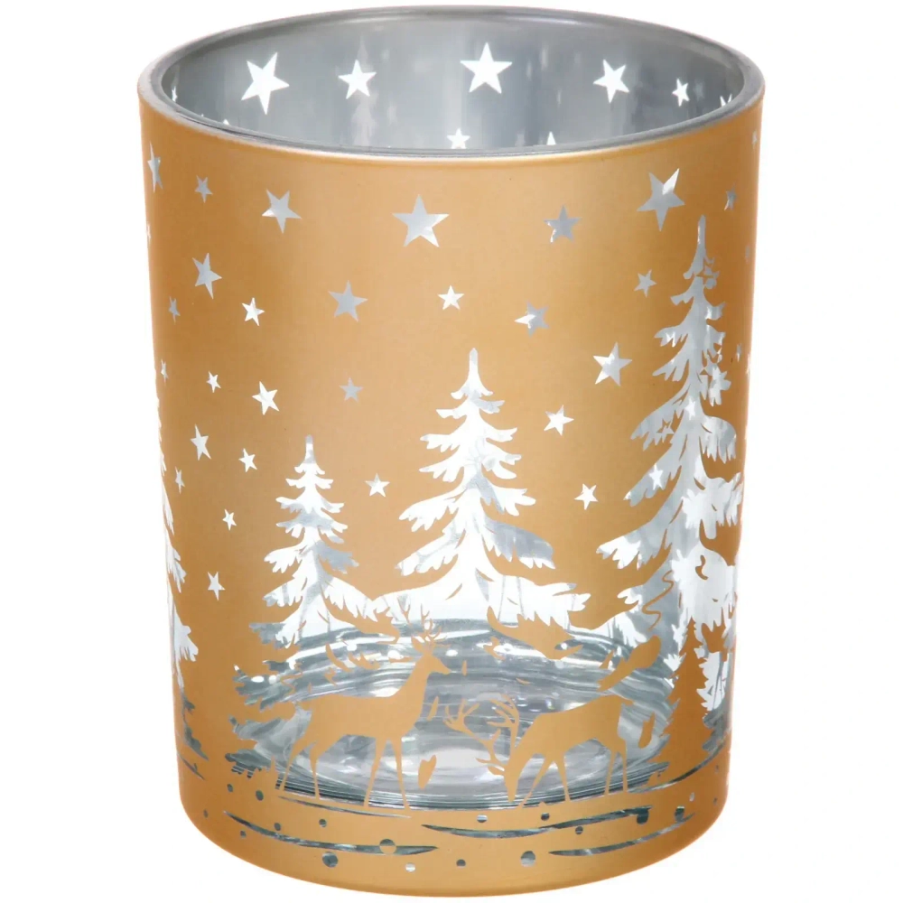 Подсвечник «Снежный лес» 10*12,5 см, Золото