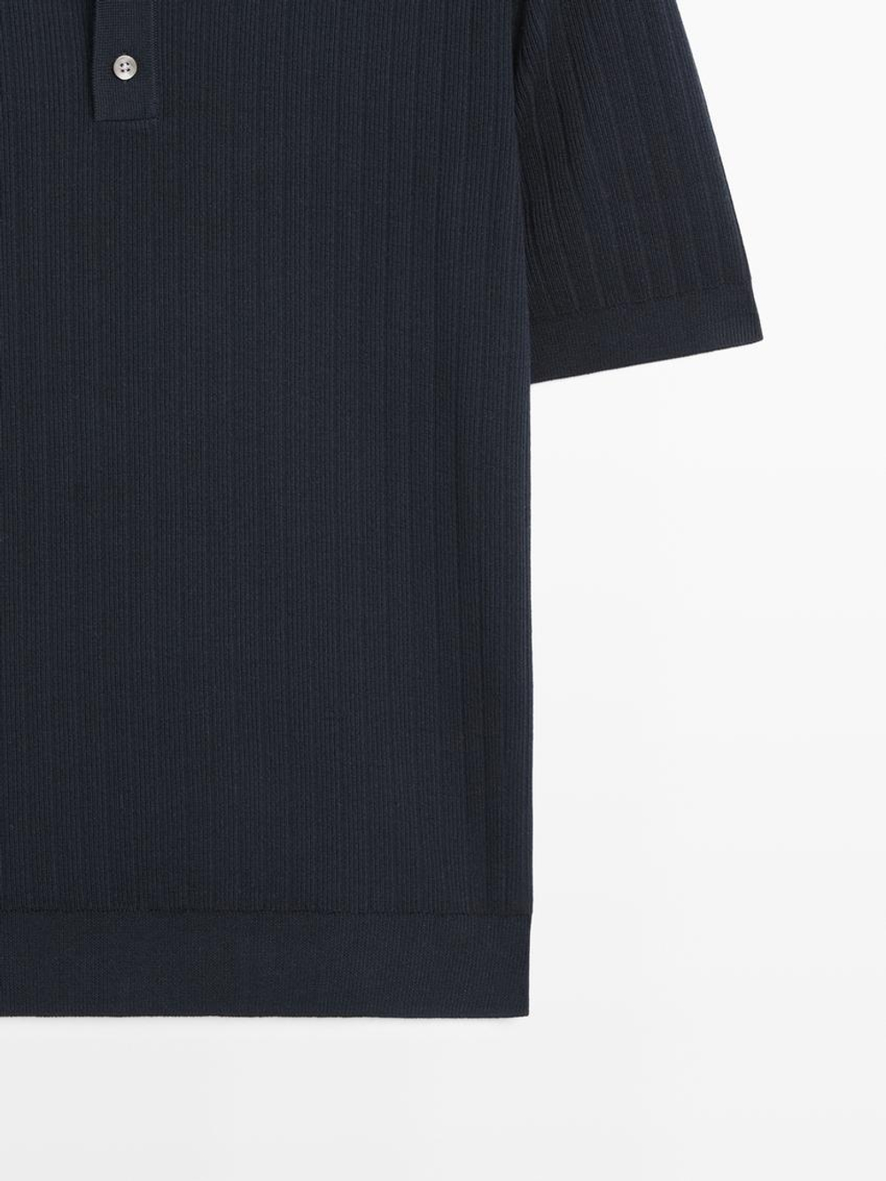 Massimo Dutti Поло из хлопковой трикотажной резинки, темно-синий