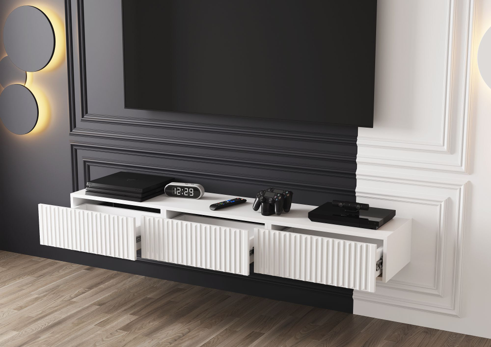 Тумба под телевизор подвесная Белый Глянец 161,9х19,8х34,6 см