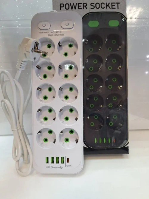 Сетевой фильтр 10 розеток 4 USB +Type-C белый, 712550055
