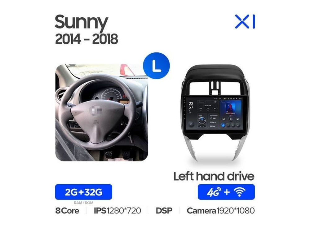 Магнитола Teyes X1 2-32 Wi-Fi + 4G Nissan Sunny 2014 — 2018 10.2&quot;