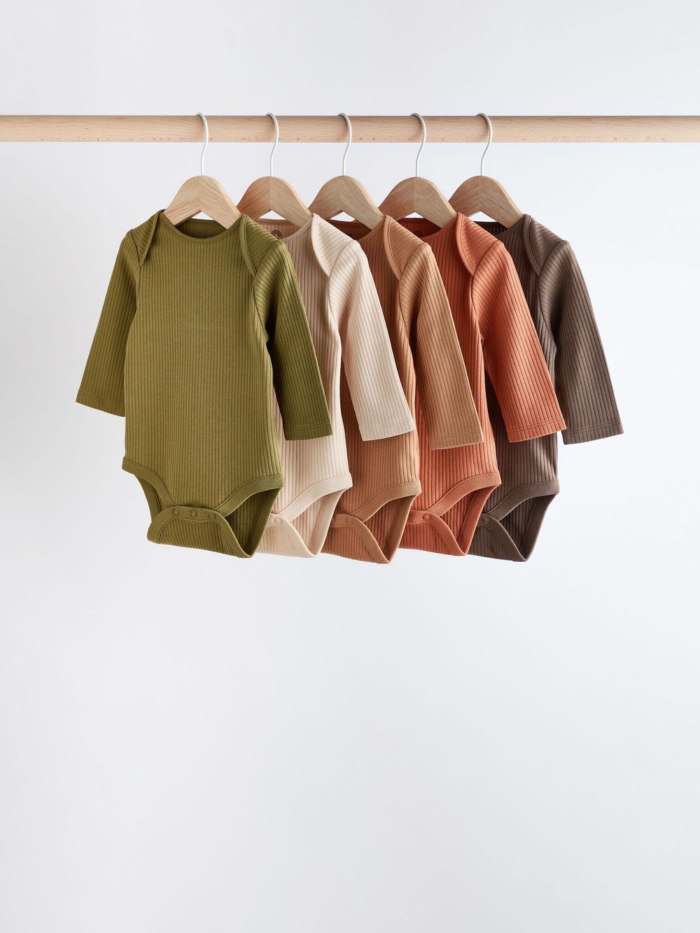 Боди с длинным рукавом для малышей Next K79-795, 5 шт., Хаки, Бежевый, Коричневый