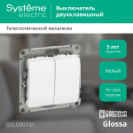 GLOSSA 2-клавишный ВЫКЛЮЧАТЕЛЬ, сх.5, 10АХ, механизм, БЕЛЫЙ