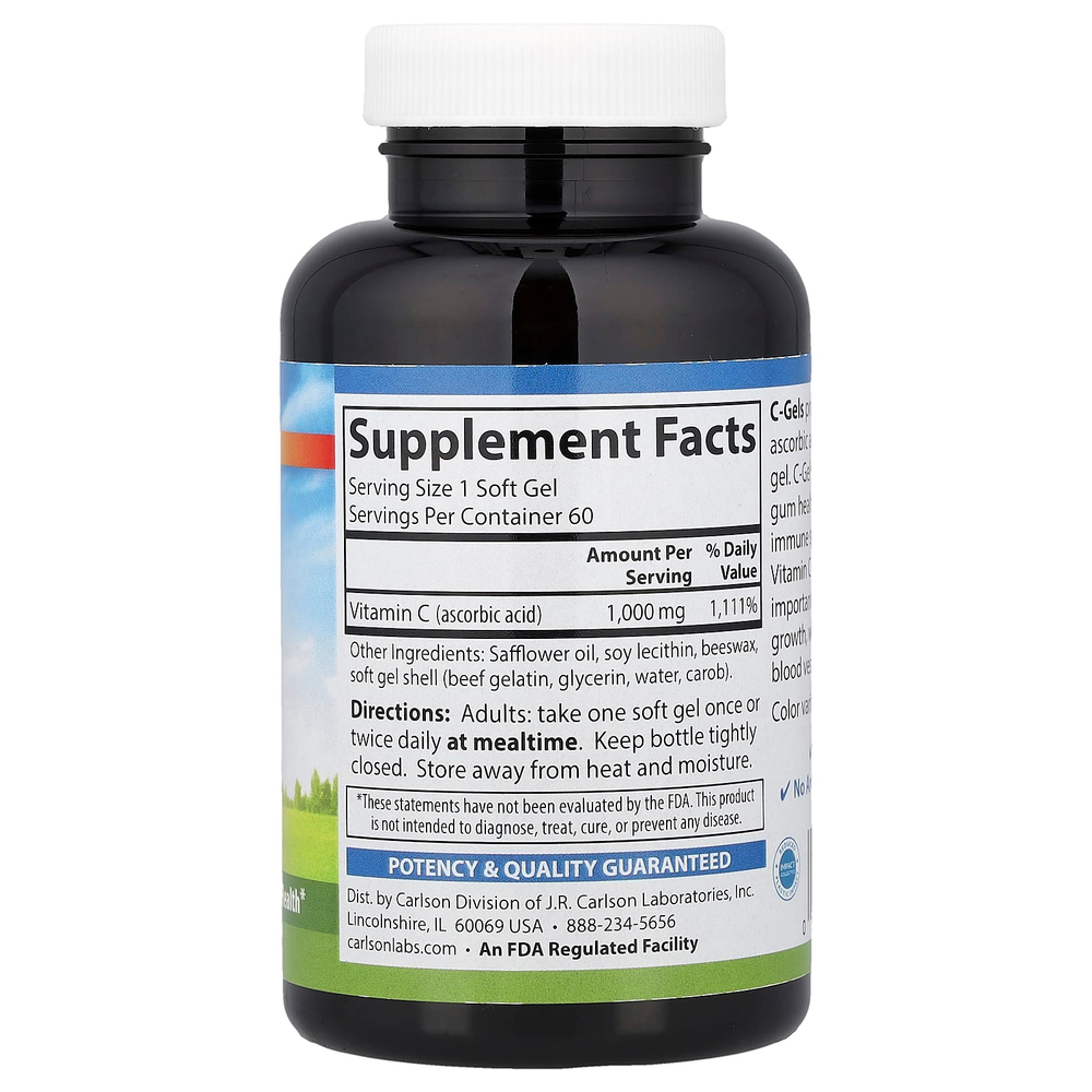 Carlson, C-гели, витамин C, 1000 мг, 60 мягких таблеток