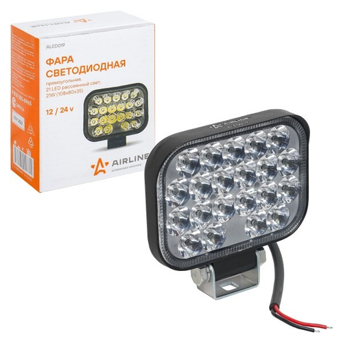 Фара светодиодная дополнительная 21 LED 21W 12-24V (прямоугольная) 108*80*35 направленный свет, PLUS (AIRLINE)