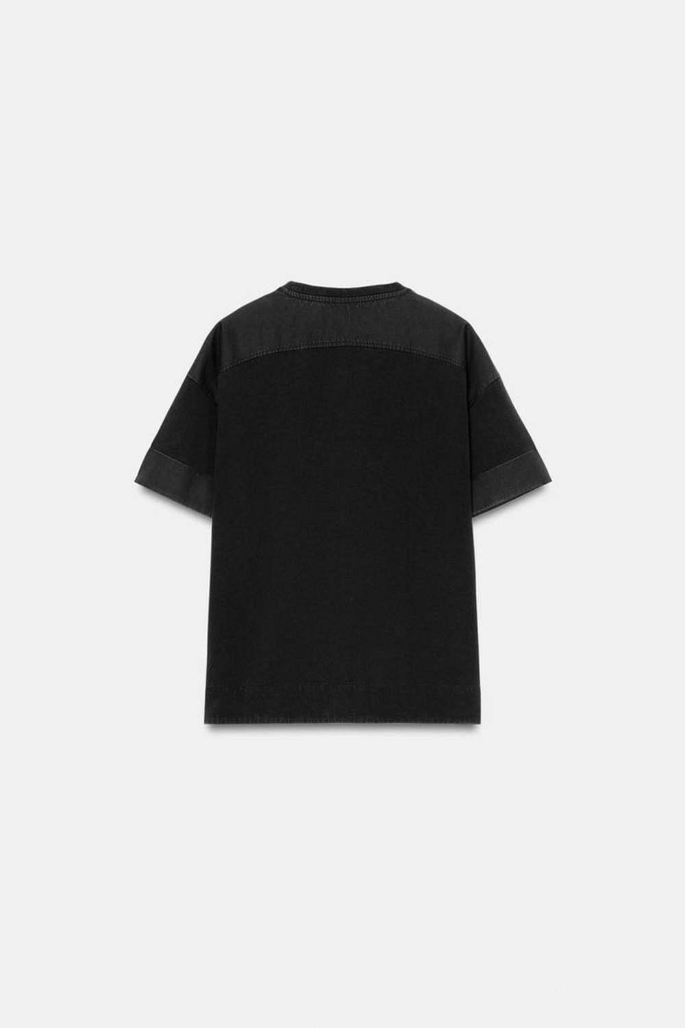 ZARA ФУТБОЛКА ИЗ ПЛОТНОГО ХЛОПКА С КОРОТКИМИ РУКАВАМИ, ЧЕРНЫЙ