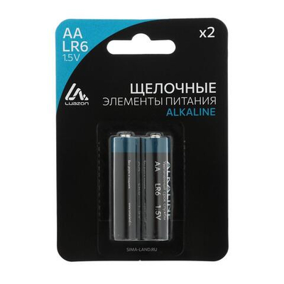 Батарейка алкалиновая (щелочная) LuazON, АА, LR6, блистер, 2шт. 3005549