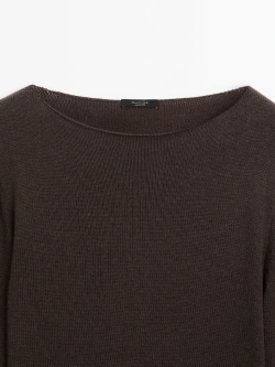 Massimo Dutti Свитер из тонкой шерсти с окантовкой, коричневый