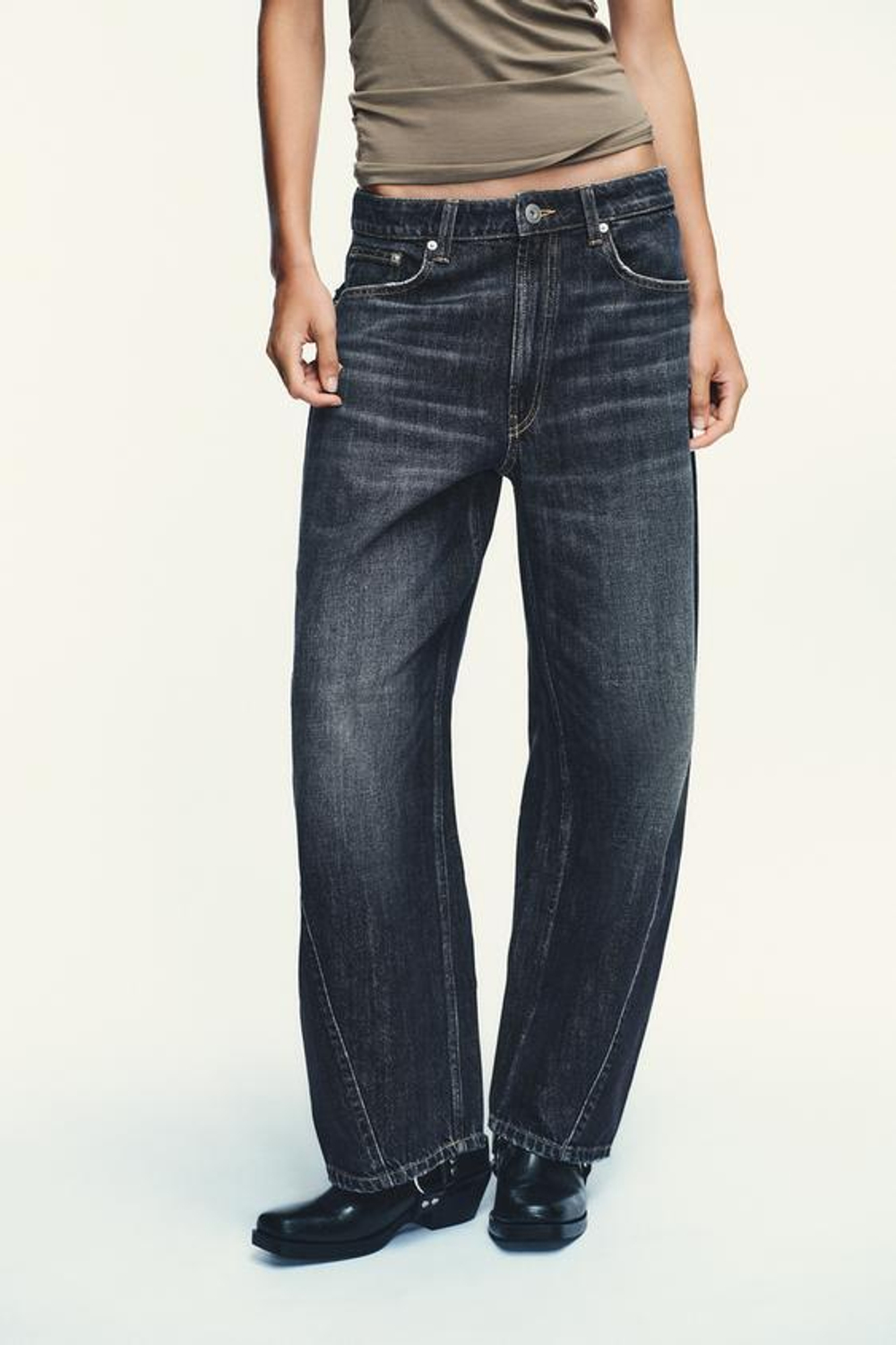 ZARA ДЖИНСЫ TRF BAGGY BALLOON СО СРЕДНЕЙ ПОСАДКОЙ, МОРСКОЙ СИНИЙ