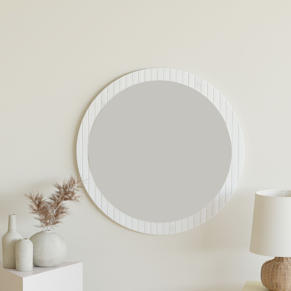 Зеркало настенное круглое, 81 81, Пиафорте, в раме, белое, Dipriz