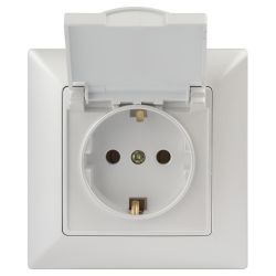 Розетка Intro Solo 4-203-06 с заземлением 2P+E Schuko с крышкой, 16А-250В, IP20, СУ, перламутр | Intro Solo