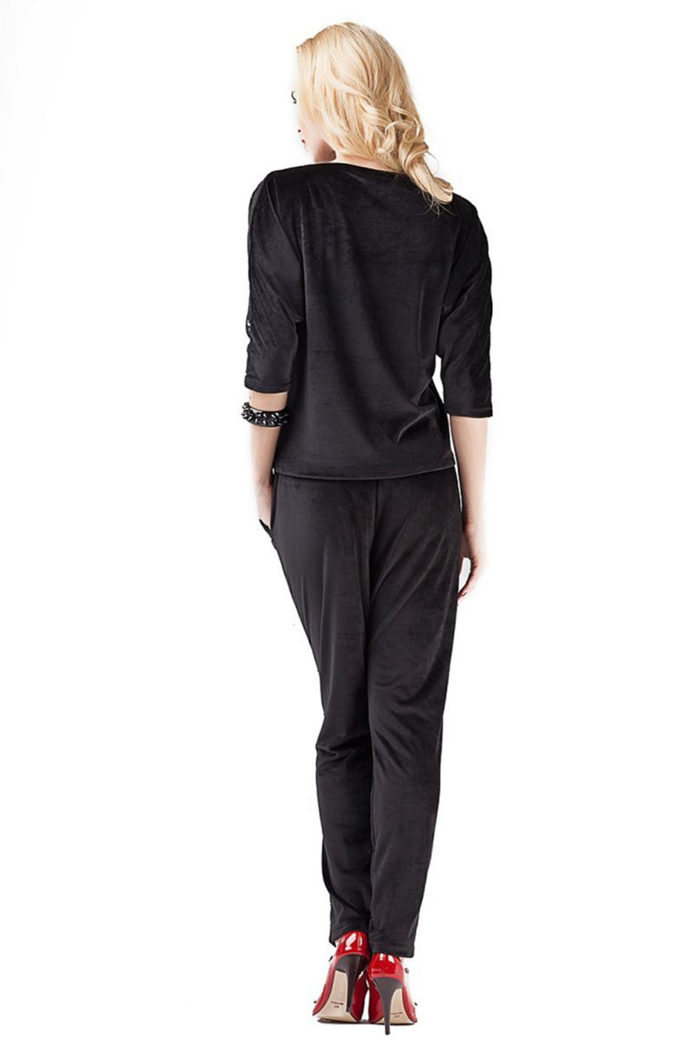 Домашний костюм из бархатистой ткани с декором из пайеток (Размер: XL) (Цвет: голубой)