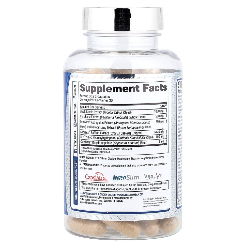 SteelFit, Steel Suppressant, средство для подавления аппетита, 90 капсул