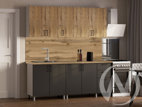 Кухня Грейс 2.0м (корпус белый/дуб канадский; карбон вулкан) 26мм дуб вотан