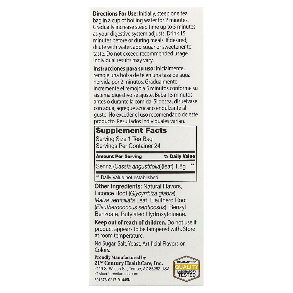 21st Century, травяной чай для похудения, мед с лимоном, без кофеина, 24 чайных пакетика, 48 г (1,7 унции)
