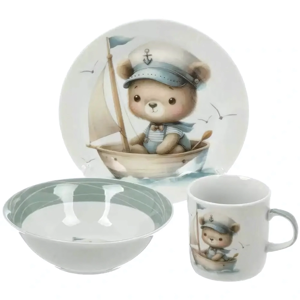 Набор посуды керамика, 3 шт, Смелый капитан, тарелка 17.5 см, салатник 15 см/350 мл, кружка 230 мл, Daniks