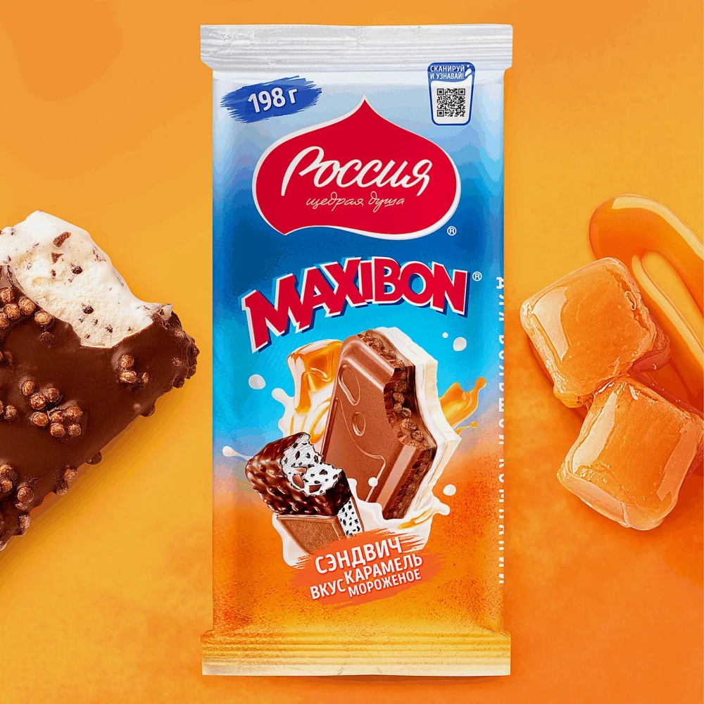 Шоколад Maxibon сэндвич с карамелью и мороженым Россия щедрая душа 198г