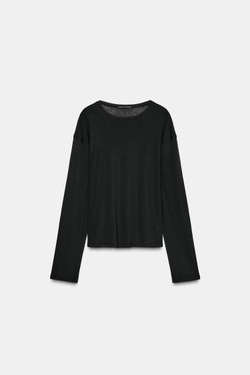 ZARA ФУТБОЛКА ОВЕРСАЙЗ ИЗ ХЛОПКА SUPIMA®, ЧЕРНЫЙ