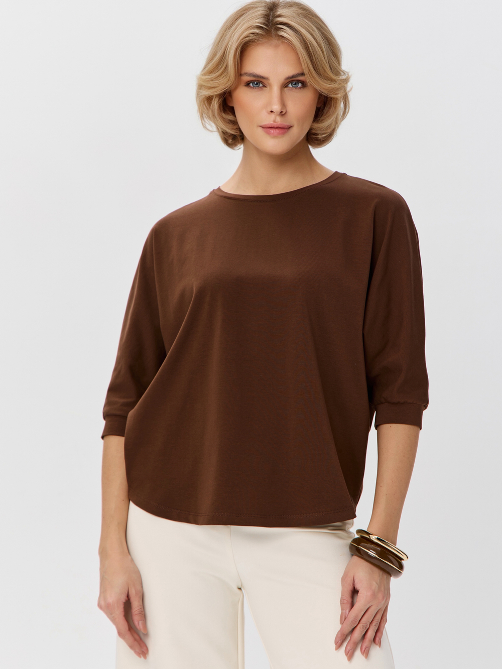 Свободная футболка летучая мышь с рукавом 3/4