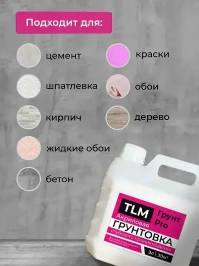 Грунтовка для стен глубокого проникновения, акриловая, под обои, для потолков- 3 л.