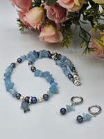 Колье ручной работы из речного жемчуга и аквамарина "Рыбка"