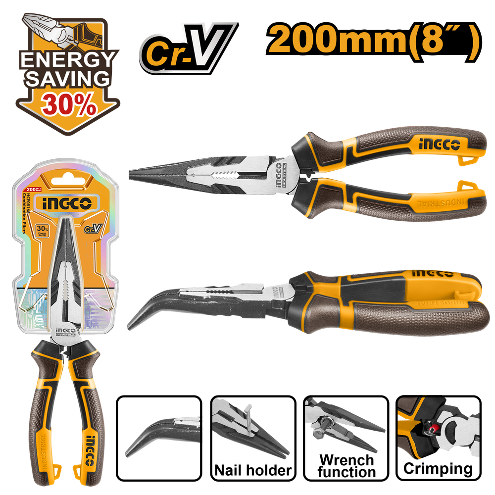 Тонкогубцы изогнутые 200 мм INGCO HHBNP28201 INDUSTRIAL