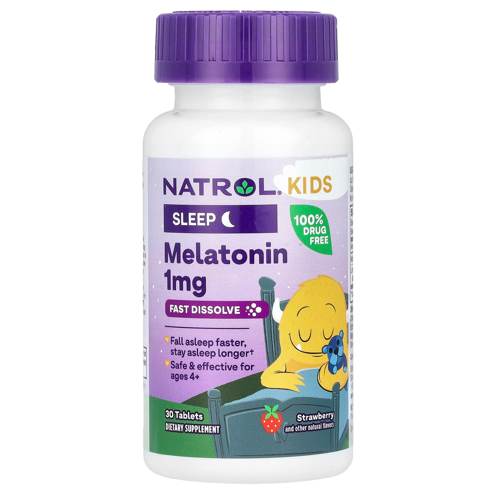 Natrol, Мелатонин, быстро растворяющийся, для детей, для детей от 4 лет, со вкусом клубники, 30 таблеток