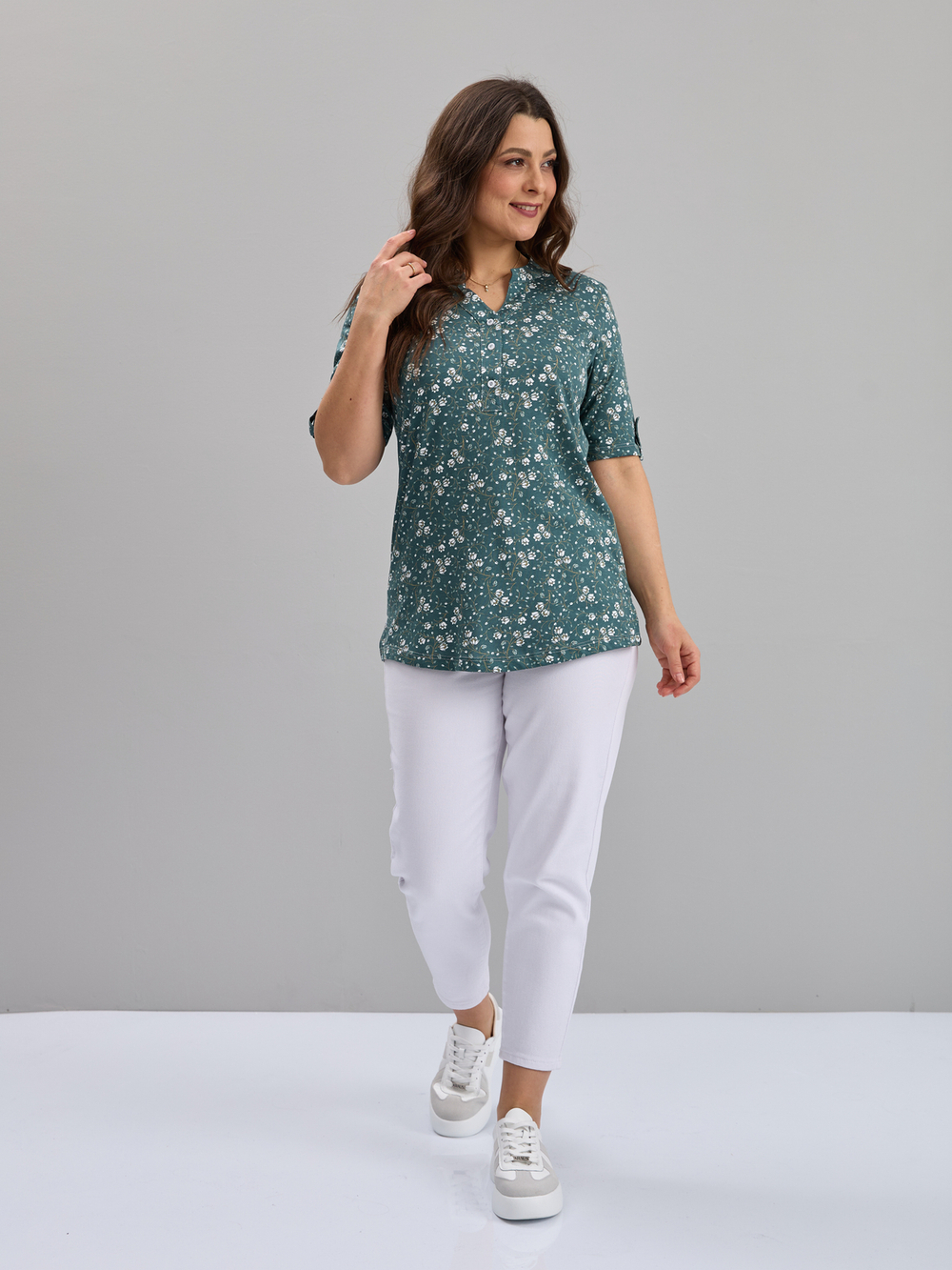 Блузка БЛ-122/зеленый-колокольчики