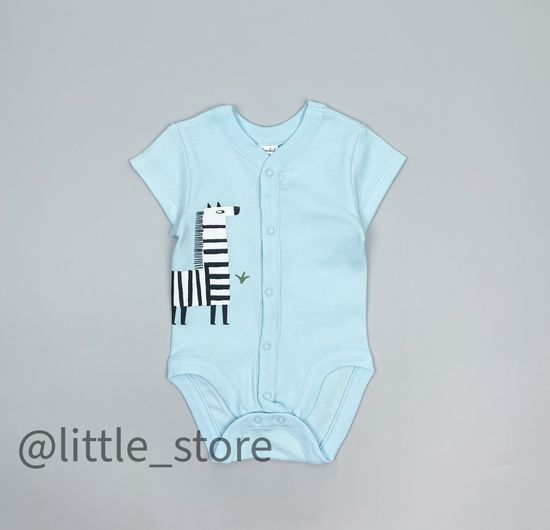 Боди хлопковое "Веселое сафари" голубая вода (короткий рукав)